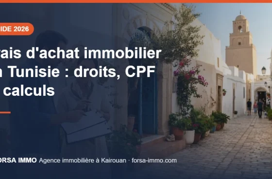 Frais d&rsquo;achat immobilier en Tunisie en 2026 : droits d&rsquo;enregistrement, CPF et calculs concrets à Kairouan